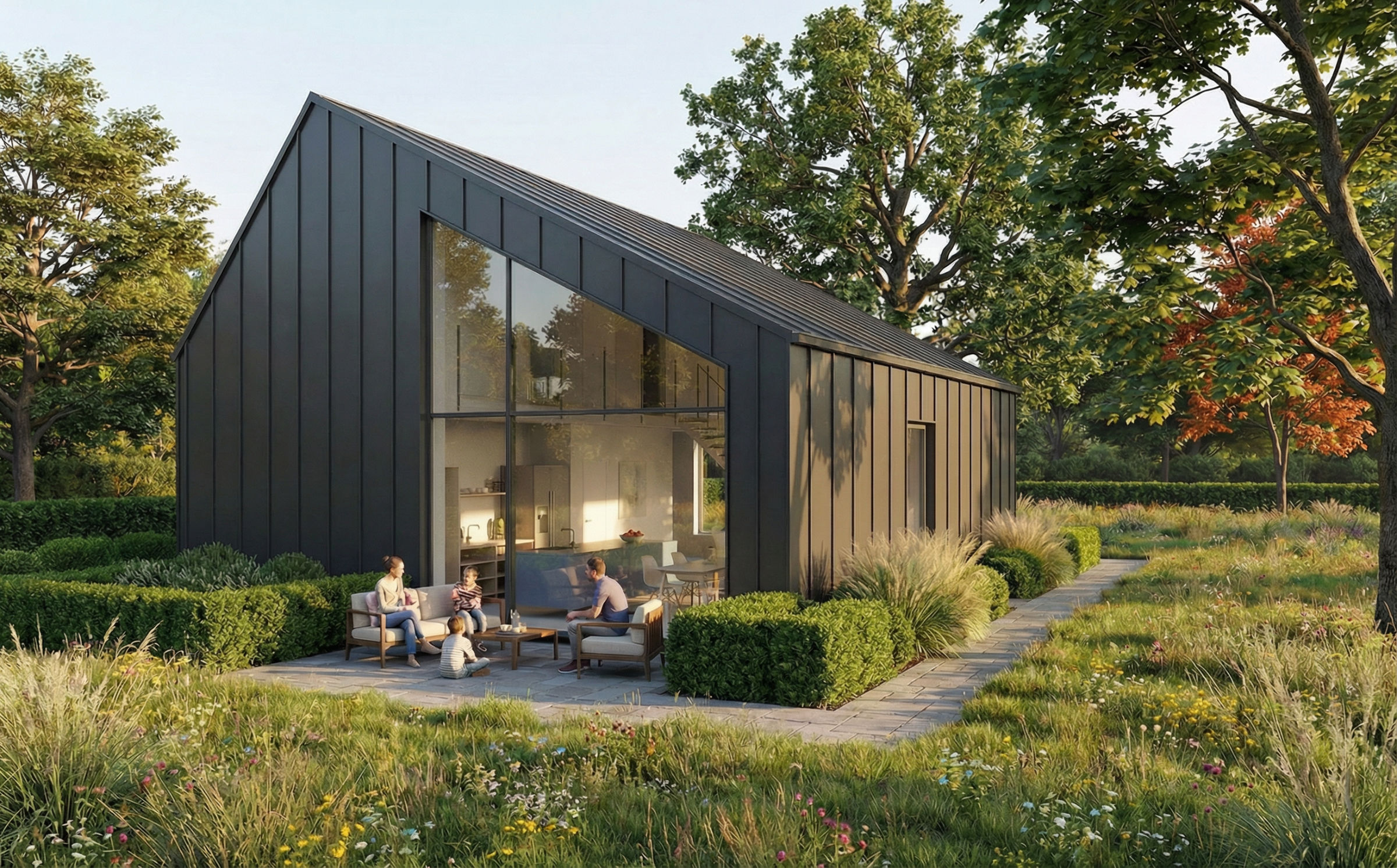 Ontwerp voor een strakken schuurwoning met stalen gevel